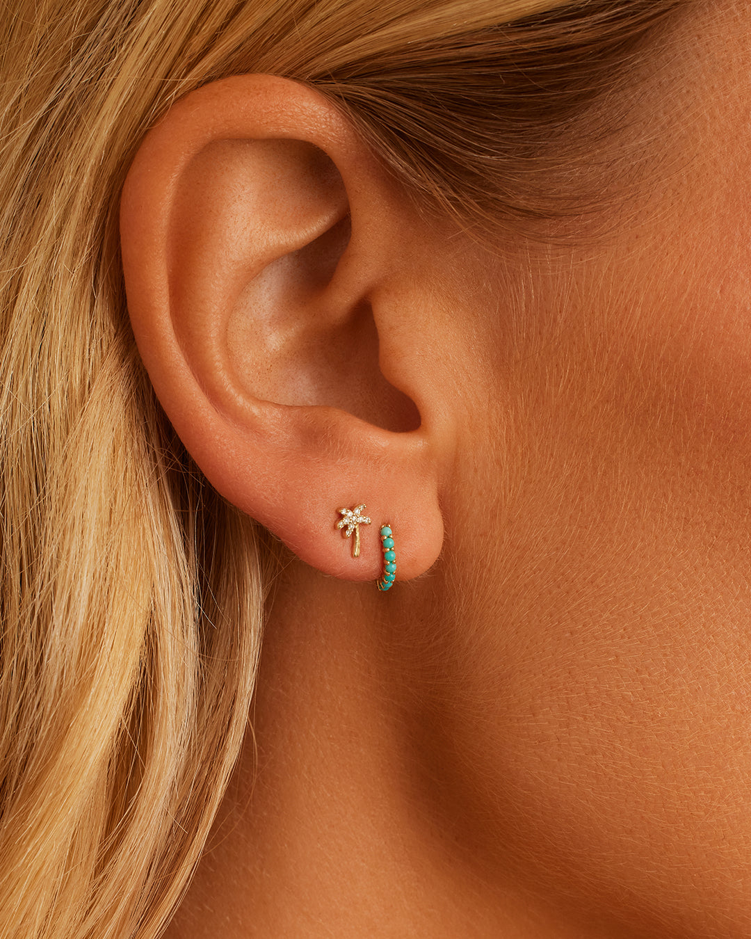 Turquoise Row Single Huggie