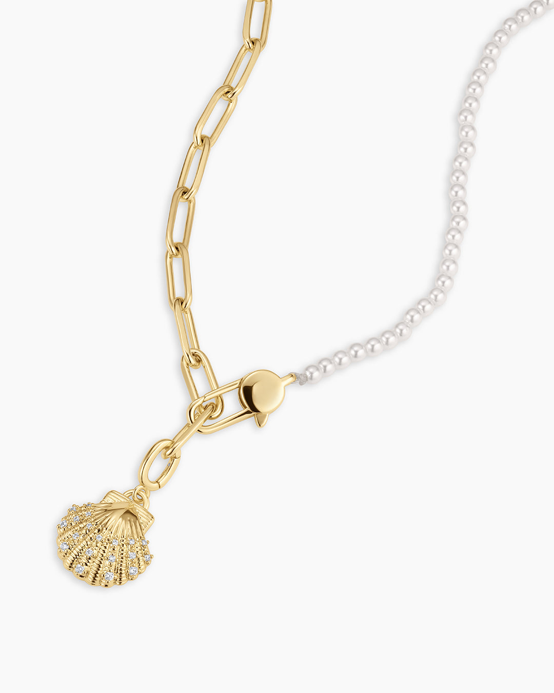 Shimmer Scallop Shell Charm Necklace