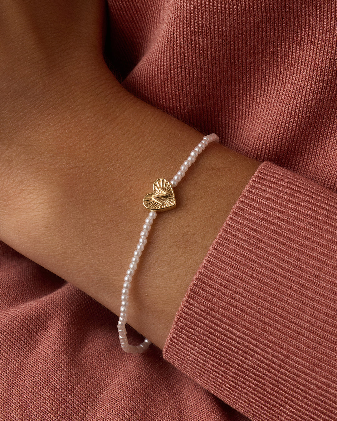 Pearl Vintage Heart Alphabet Bracelet