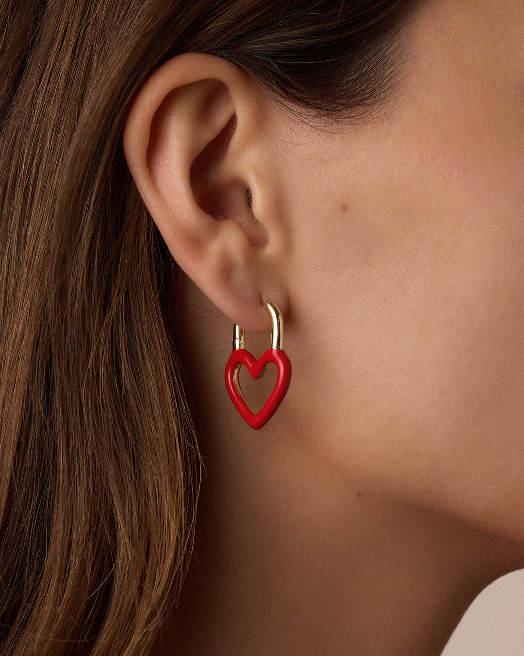 Open Heart Enamel Padlock Hoops